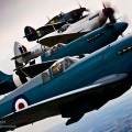 Spitfires and Hurricanes Flying in Formation Over Lincolnshire